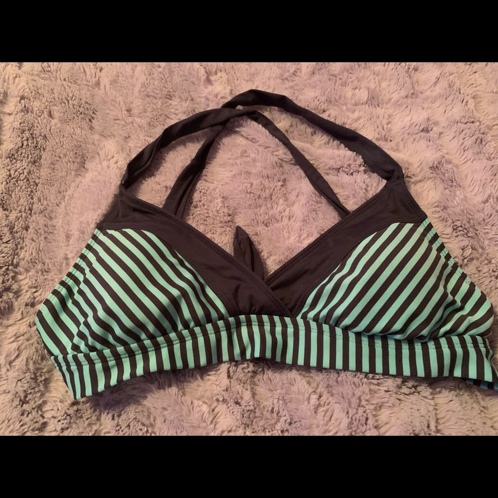 Minty & Gray Striped Bathing Suit Top Size Large